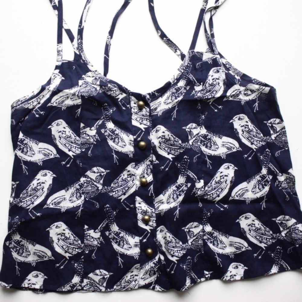 Topshop Navy Blue Strappy Top with Birds